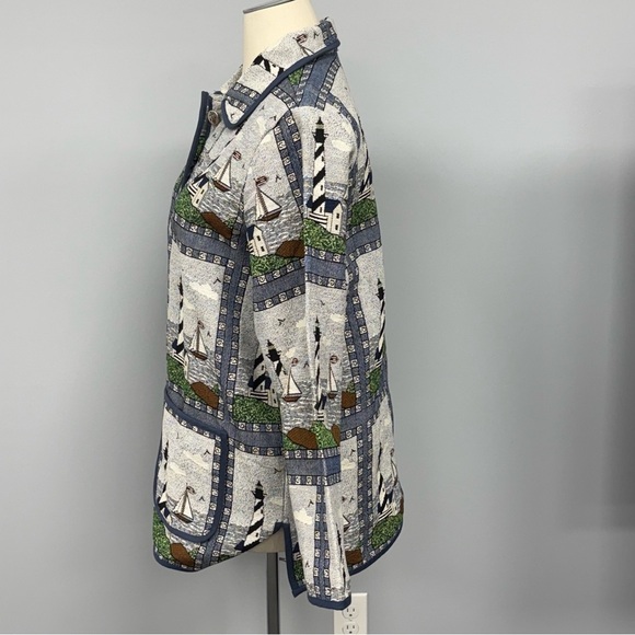 NWOT Blair Lighthouse Tapestry Chore Coat XL Sailboat Jacket Pockets Shacket Vtg - Picture 5 of 9